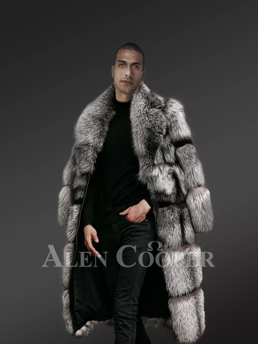 Men Alen Cooper Fox | Block Pattern Silver Fox Fur Coat | Salelederjacke